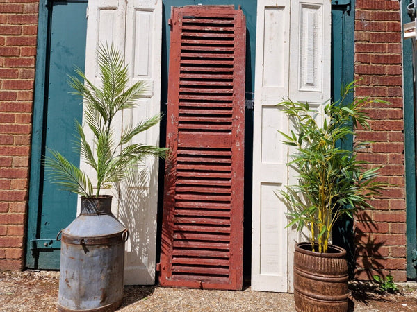 Vintage Single French Rustic Red Chippy Painted Wooden Louvered Shutter Doors