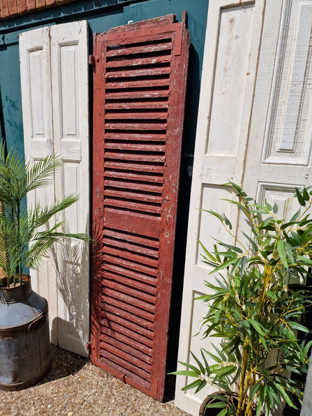 Vintage Single French Rustic Red Chippy Painted Wooden Louvered Shutter Doors