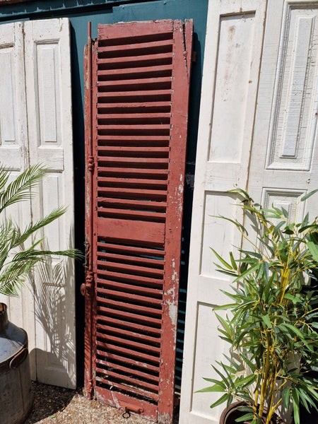 Vintage Single French Rustic Red Chippy Painted Wooden Louvered Shutter Doors