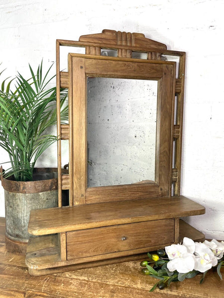 Antique Indian Colonial Wooden Bathroom Shaving Wall Mirror