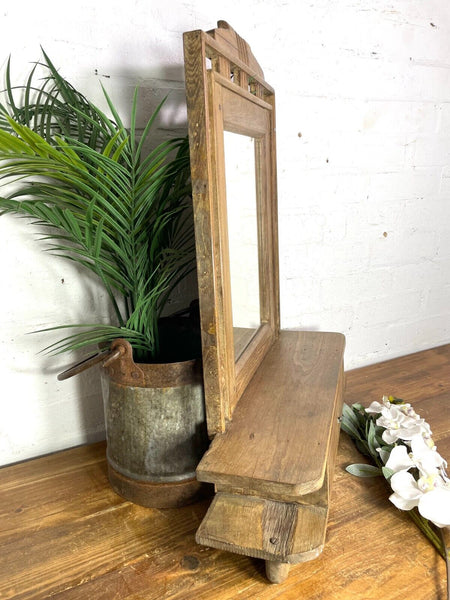 Antique Indian Colonial Wooden Bathroom Shaving Wall Mirror