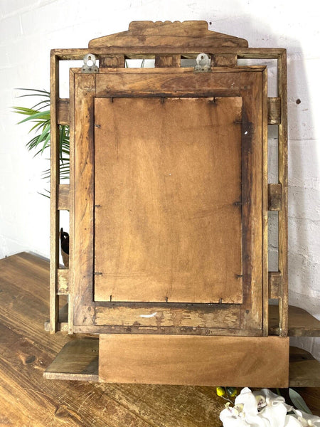 Antique Indian Colonial Wooden Bathroom Shaving Wall Mirror