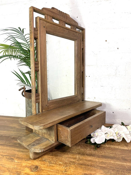 Antique Indian Colonial Wooden Bathroom Shaving Wall Mirror