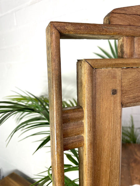 Antique Indian Colonial Wooden Bathroom Shaving Wall Mirror