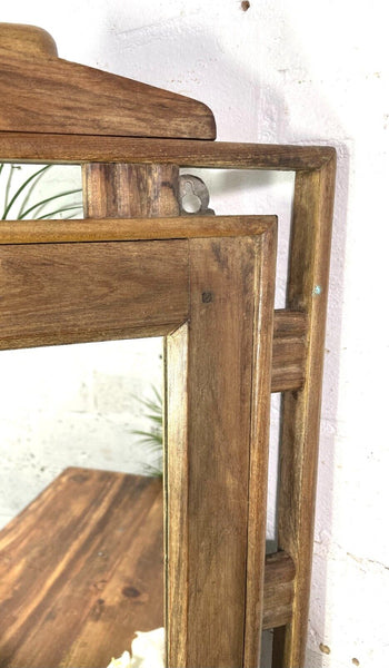 Antique Indian Colonial Wooden Bathroom Shaving Wall Mirror