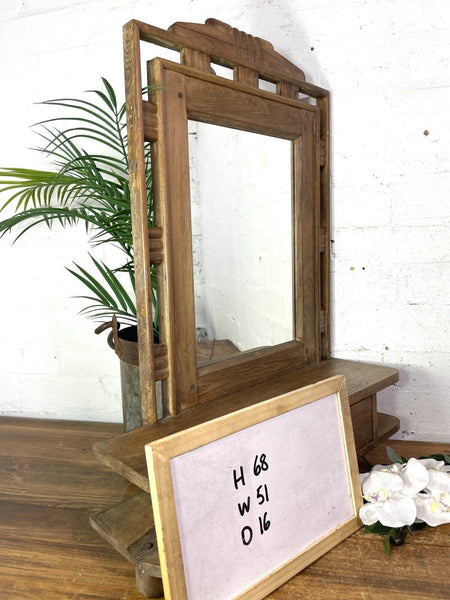 Antique Indian Colonial Wooden Bathroom Shaving Wall Mirror