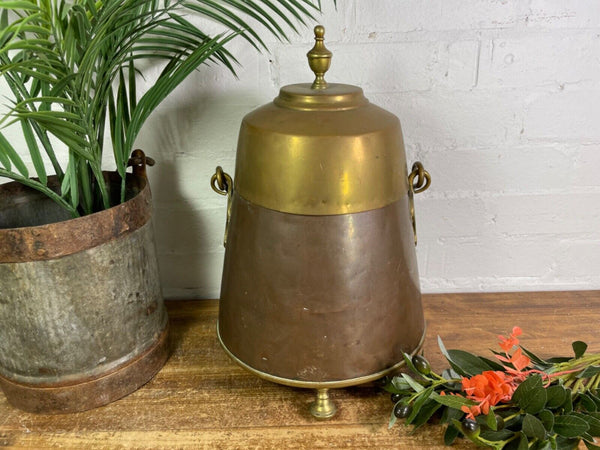 Antique 19th Century Copper Brass Lidded Fireside Coal Scuttle