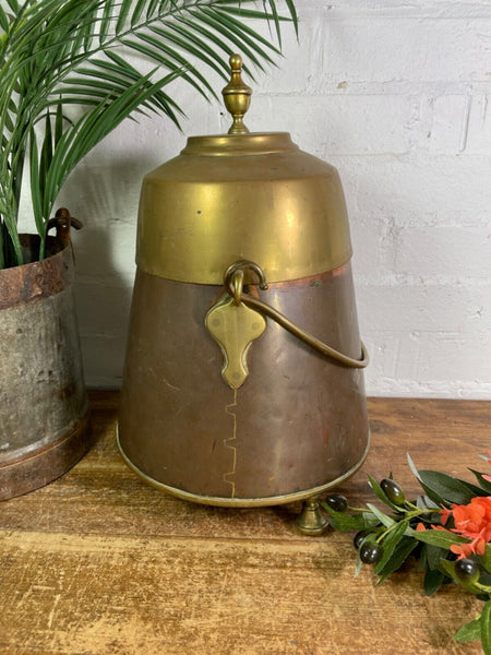 Antique 19th Century Copper Brass Lidded Fireside Coal Scuttle