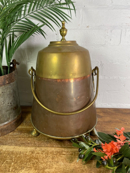 Antique 19th Century Copper Brass Lidded Fireside Coal Scuttle