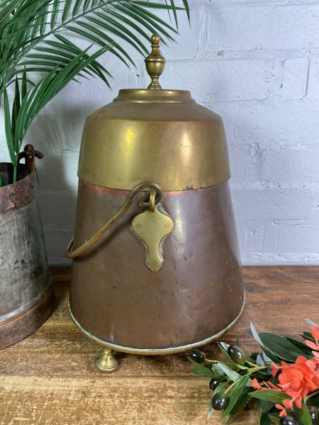 Antique 19th Century Copper Brass Lidded Fireside Coal Scuttle