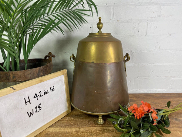 Antique 19th Century Copper Brass Lidded Fireside Coal Scuttle