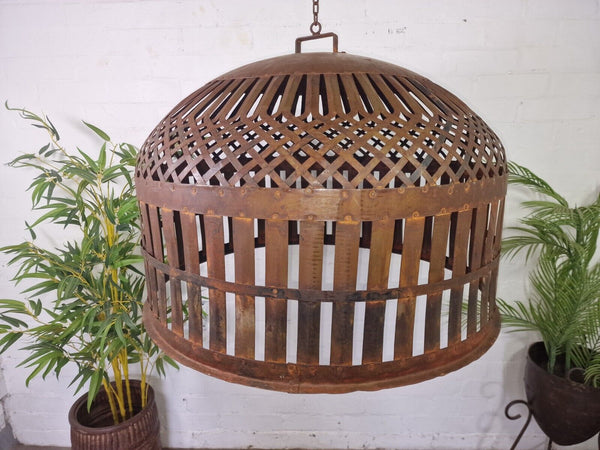 Xl Large Vintage Reclaimed Industrial Metal Lattice Cage Ceiling Light Shade