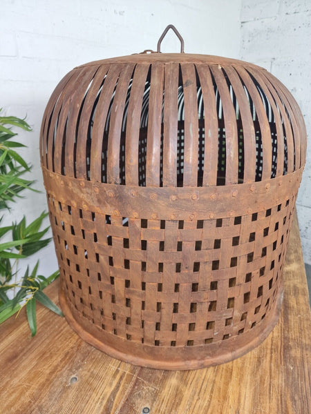 Xl Large Vintage Reclaimed Industrial Metal Lattice Cage Ceiling Light Shade