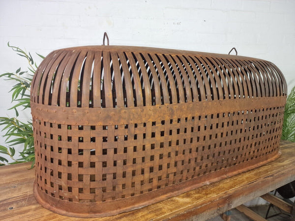 Xl Large Vintage Reclaimed Industrial Metal Lattice Cage Ceiling Light Shade