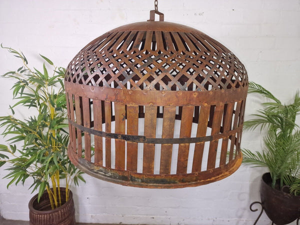 Xl Large Vintage Reclaimed Industrial Metal Lattice Cage Ceiling Light Shade