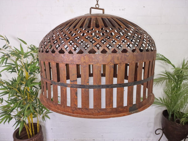 Xl Large Vintage Reclaimed Industrial Metal Lattice Cage Ceiling Light Shade