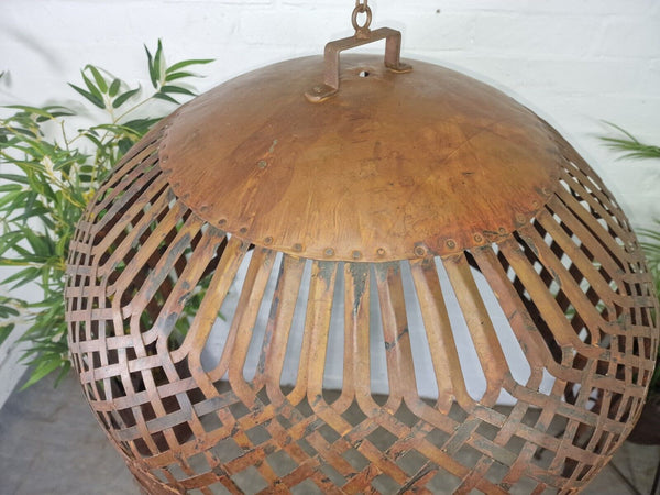 Xl Large Vintage Reclaimed Industrial Metal Lattice Cage Ceiling Light Shade
