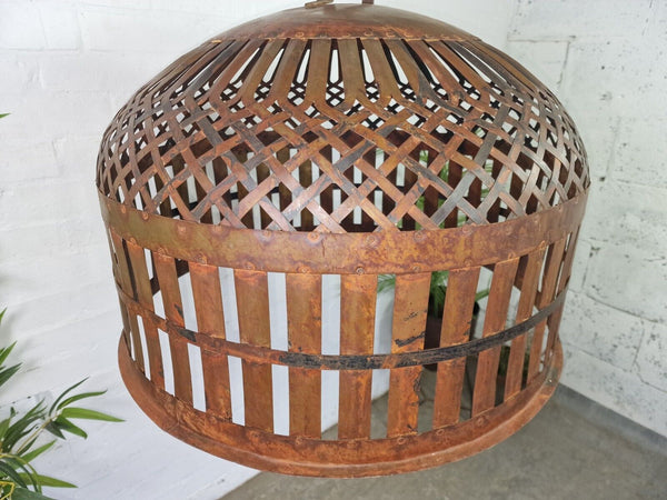 Xl Large Vintage Reclaimed Industrial Metal Lattice Cage Ceiling Light Shade