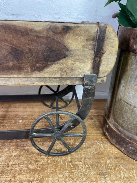 Vintage Rustic Wooden Brick Mould On Wheels Table Centrepiece Condiments Cutlery