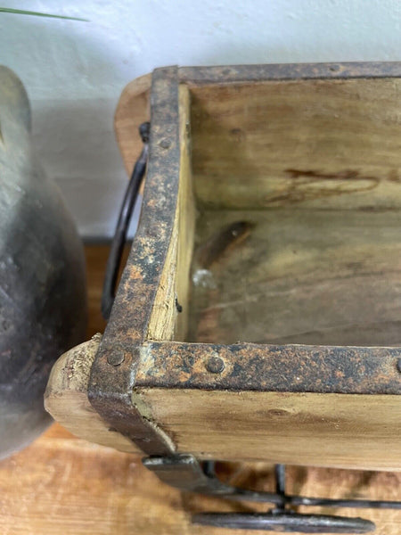 Vintage Rustic Wooden Brick Mould On Wheels Table Centrepiece Condiments Cutlery