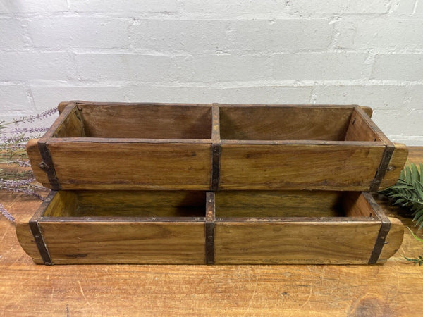 Vintage Rustic Wooden Double Brick Mould Display Shelf Storage Crate Planter