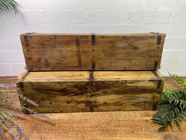 Vintage Rustic Wooden Double Brick Mould Display Shelf Storage Crate Planter