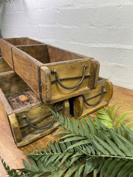 Vintage Rustic Wooden Double Brick Mould Display Shelf Storage Crate Planter