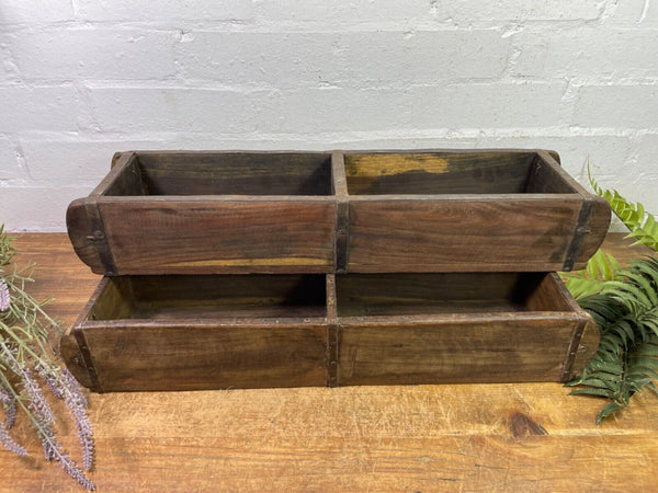 Vintage Rustic Wooden Double Brick Mould Display Shelf Storage Crate Planter