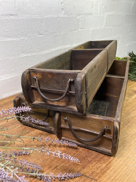 Vintage Rustic Wooden Double Brick Mould Display Shelf Storage Crate Planter