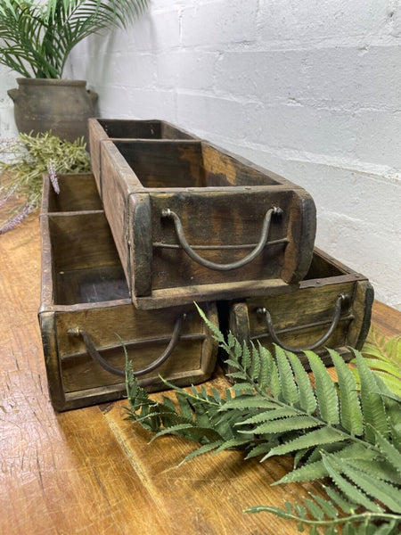 Vintage Rustic Wooden Double Brick Mould Display Shelf Storage Crate Planter