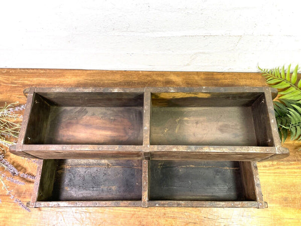 Vintage Rustic Wooden Double Brick Mould Display Shelf Storage Crate Planter