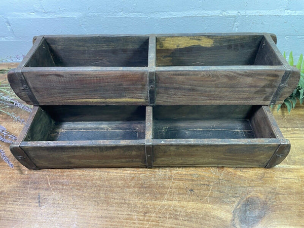 Vintage Rustic Wooden Double Brick Mould Display Shelf Storage Crate Planter