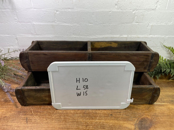 Vintage Rustic Wooden Double Brick Mould Display Shelf Storage Crate Planter