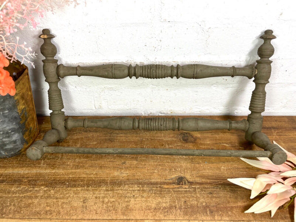 Antique French Wooden Turned Bobbin Bathroom Kitchen Towel Rail Holder