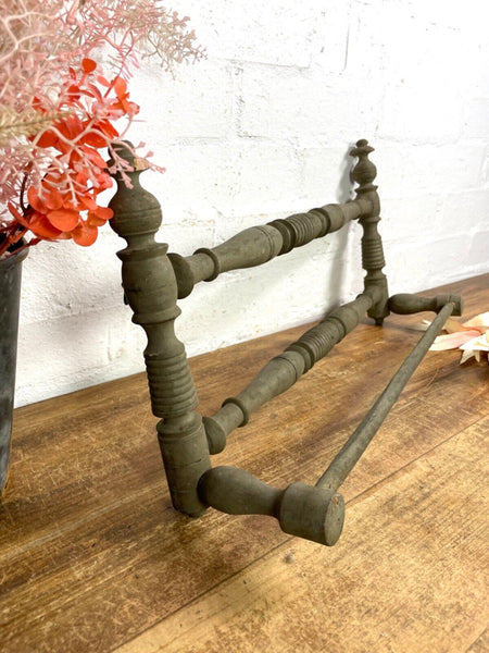 Antique French Wooden Turned Bobbin Bathroom Kitchen Towel Rail Holder