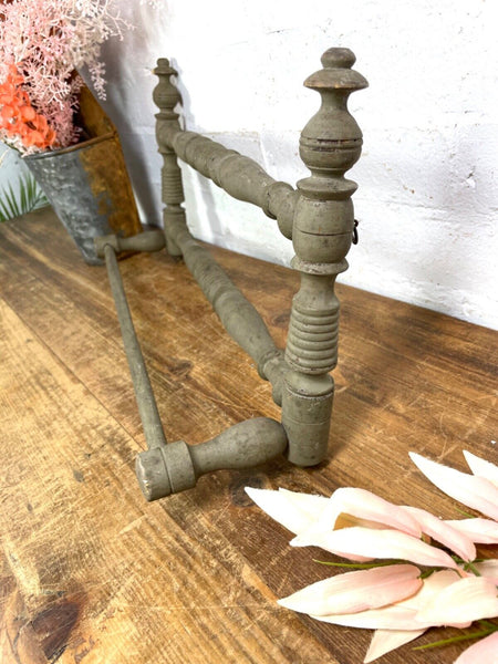 Antique French Wooden Turned Bobbin Bathroom Kitchen Towel Rail Holder