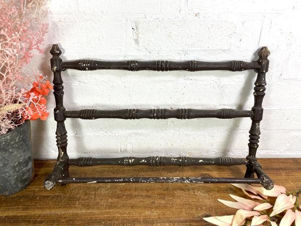Antique French Wooden Turned Bobbin Bathroom Kitchen Towel Rail Holder