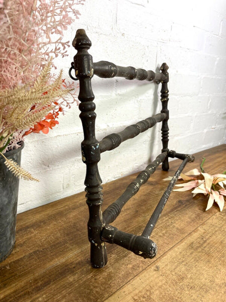 Antique French Wooden Turned Bobbin Bathroom Kitchen Towel Rail Holder