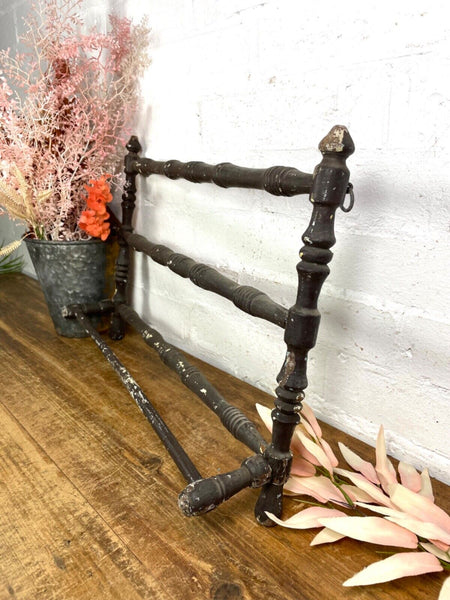 Antique French Wooden Turned Bobbin Bathroom Kitchen Towel Rail Holder
