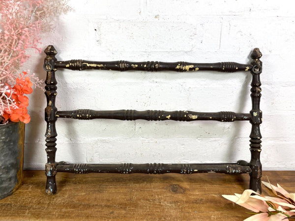 Antique French Wooden Turned Bobbin Bathroom Kitchen Towel Rail Holder
