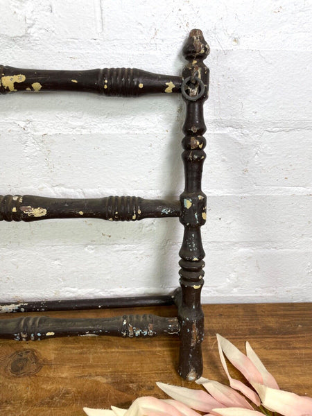 Antique French Wooden Turned Bobbin Bathroom Kitchen Towel Rail Holder