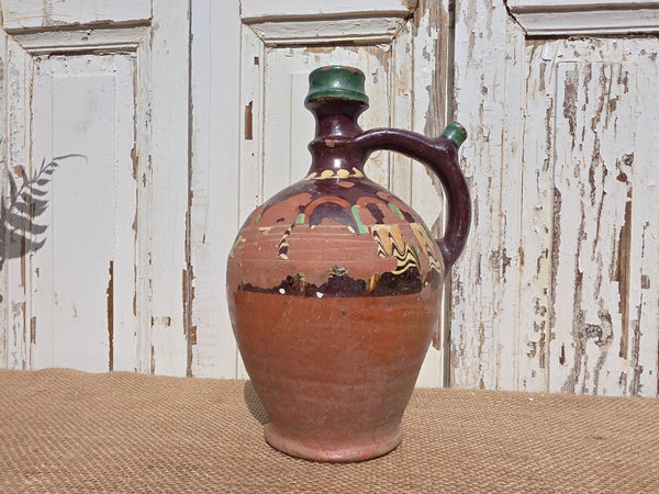 Antique Glazed Terracotta Clay Water Wine Pitcher Amphora