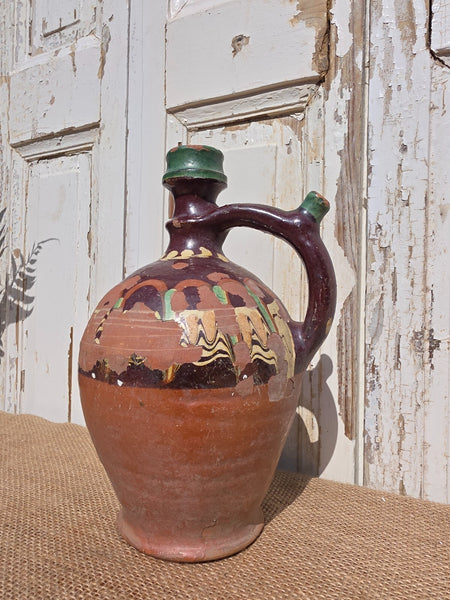 Antique Glazed Terracotta Clay Water Wine Pitcher Amphora