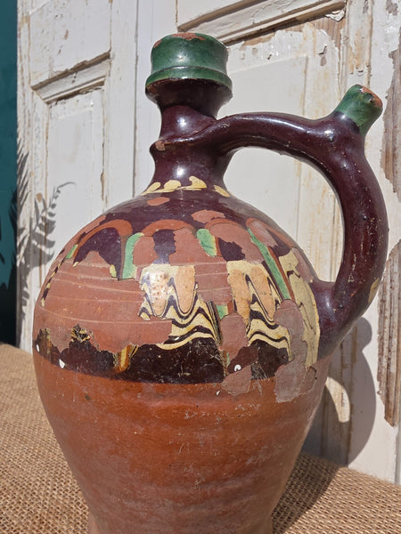 Antique Glazed Terracotta Clay Water Wine Pitcher Amphora