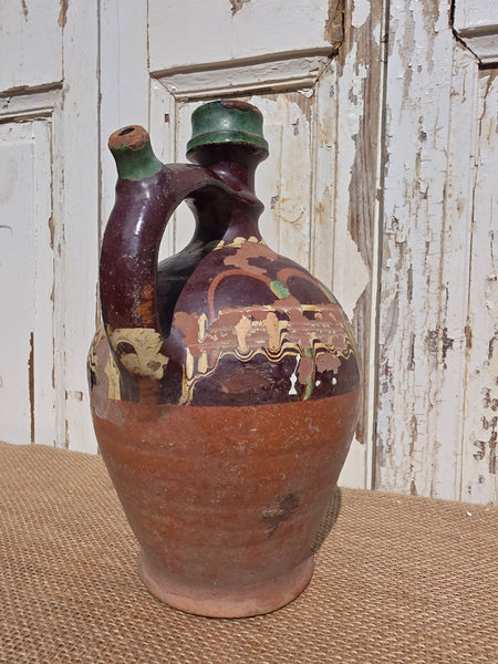 Antique Glazed Terracotta Clay Water Wine Pitcher Amphora