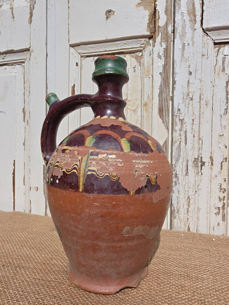 Antique Glazed Terracotta Clay Water Wine Pitcher Amphora
