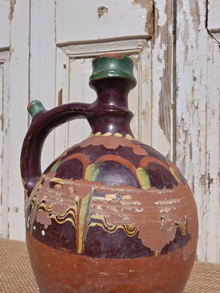 Antique Glazed Terracotta Clay Water Wine Pitcher Amphora