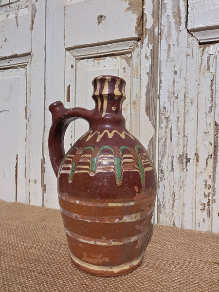 Antique Glazed Terracotta Clay Water Wine Pitcher Amphora