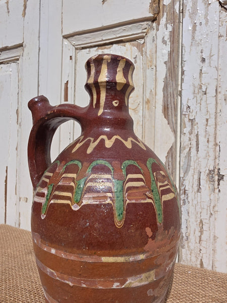 Antique Glazed Terracotta Clay Water Wine Pitcher Amphora