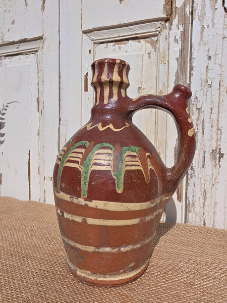 Antique Glazed Terracotta Clay Water Wine Pitcher Amphora